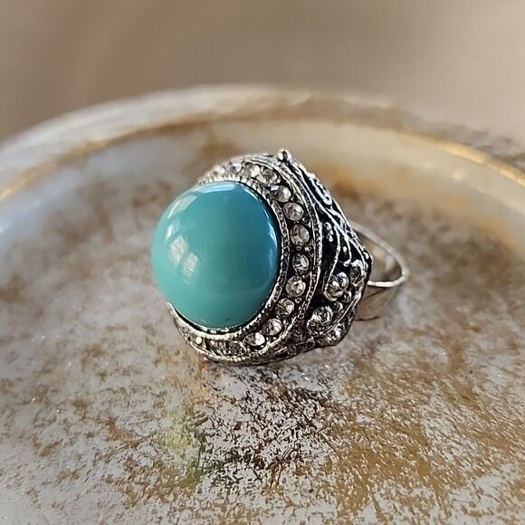 Vintage Enamel and Rhinestone Raised Adjustable Ring - Picture 1 of 14